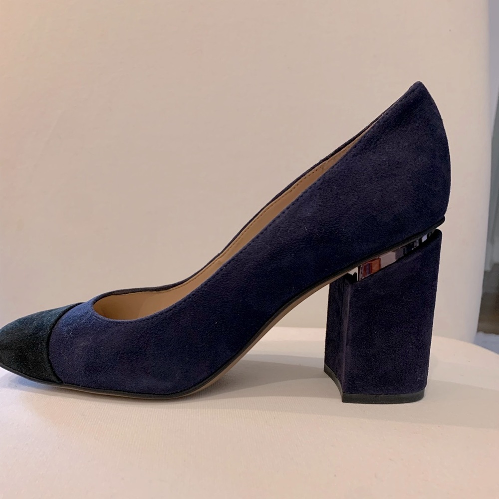 Franco Sarto navy blue suede leather platform heels shoes